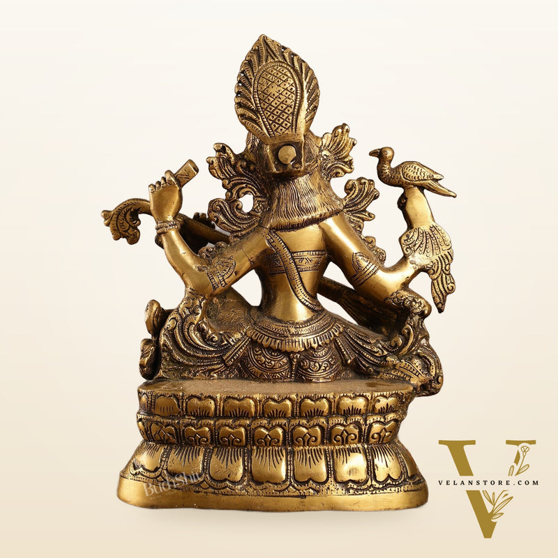 Saraswati brass idol 11 inches antique