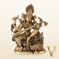 Saraswati brass idol 11 inches antique