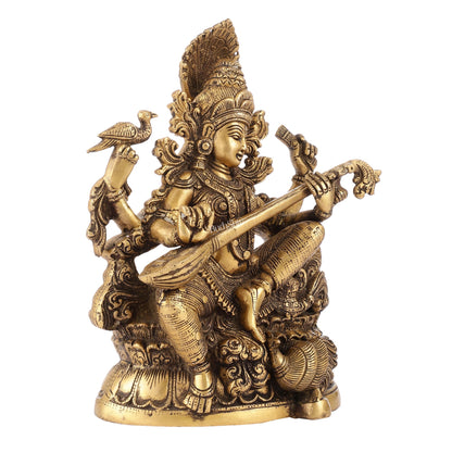 Saraswati brass idol 11 inches antique