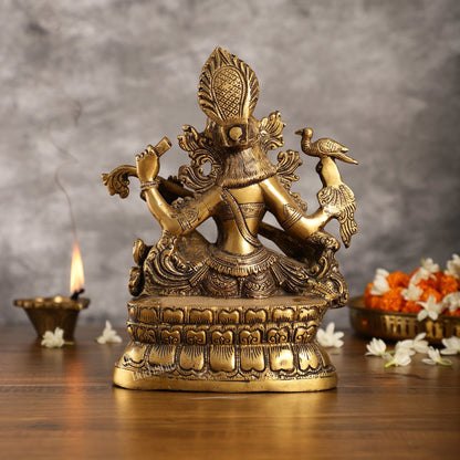 Saraswati brass idol 11 inches antique