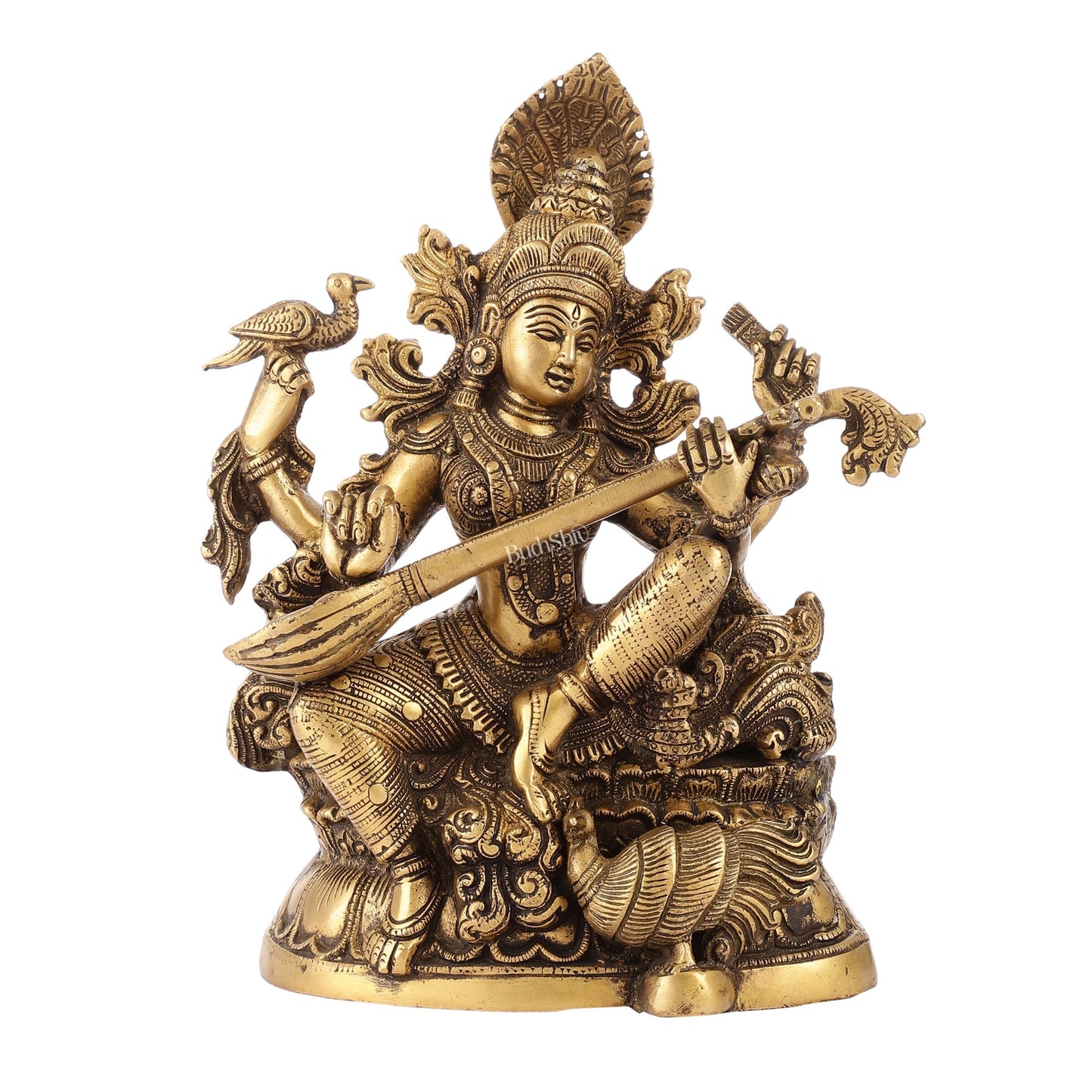 Saraswati brass idol 11 inches antique