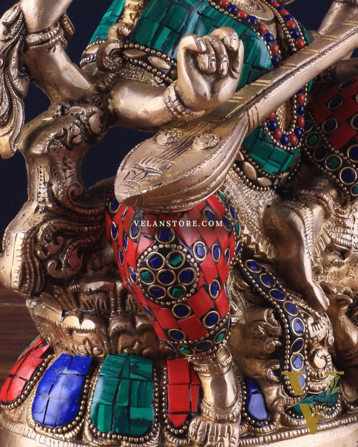 Saraswati brass idol 11 inches multi colour