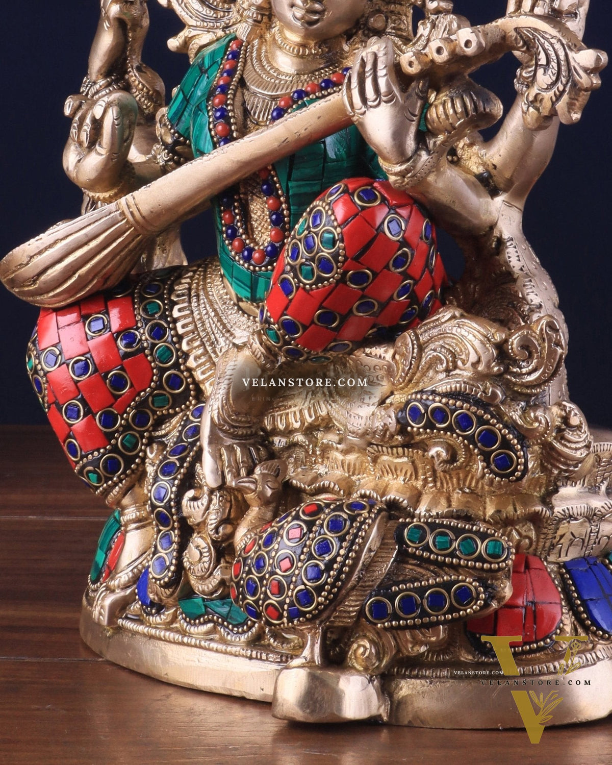 Saraswati brass idol 11 inches multi colour