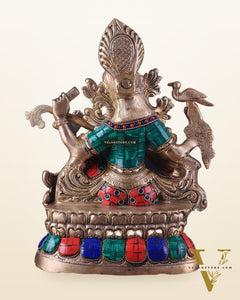 Saraswati brass idol 11 inches multi colour