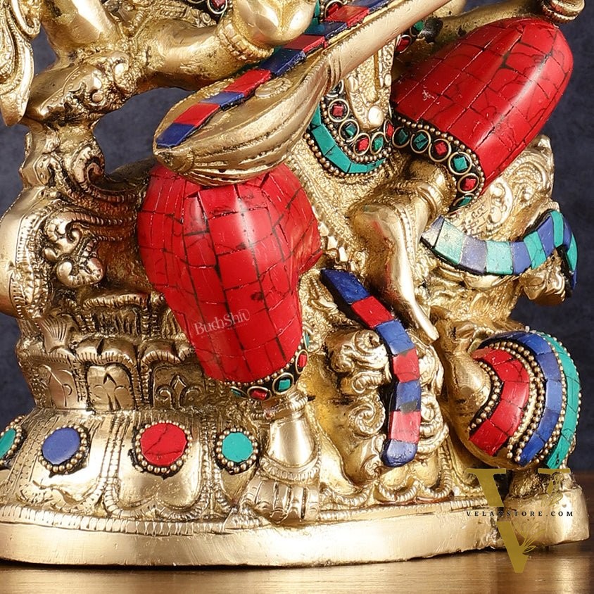 Saraswati brass idol 11 inches multicolour