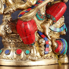 Saraswati brass idol 11 inches multicolour