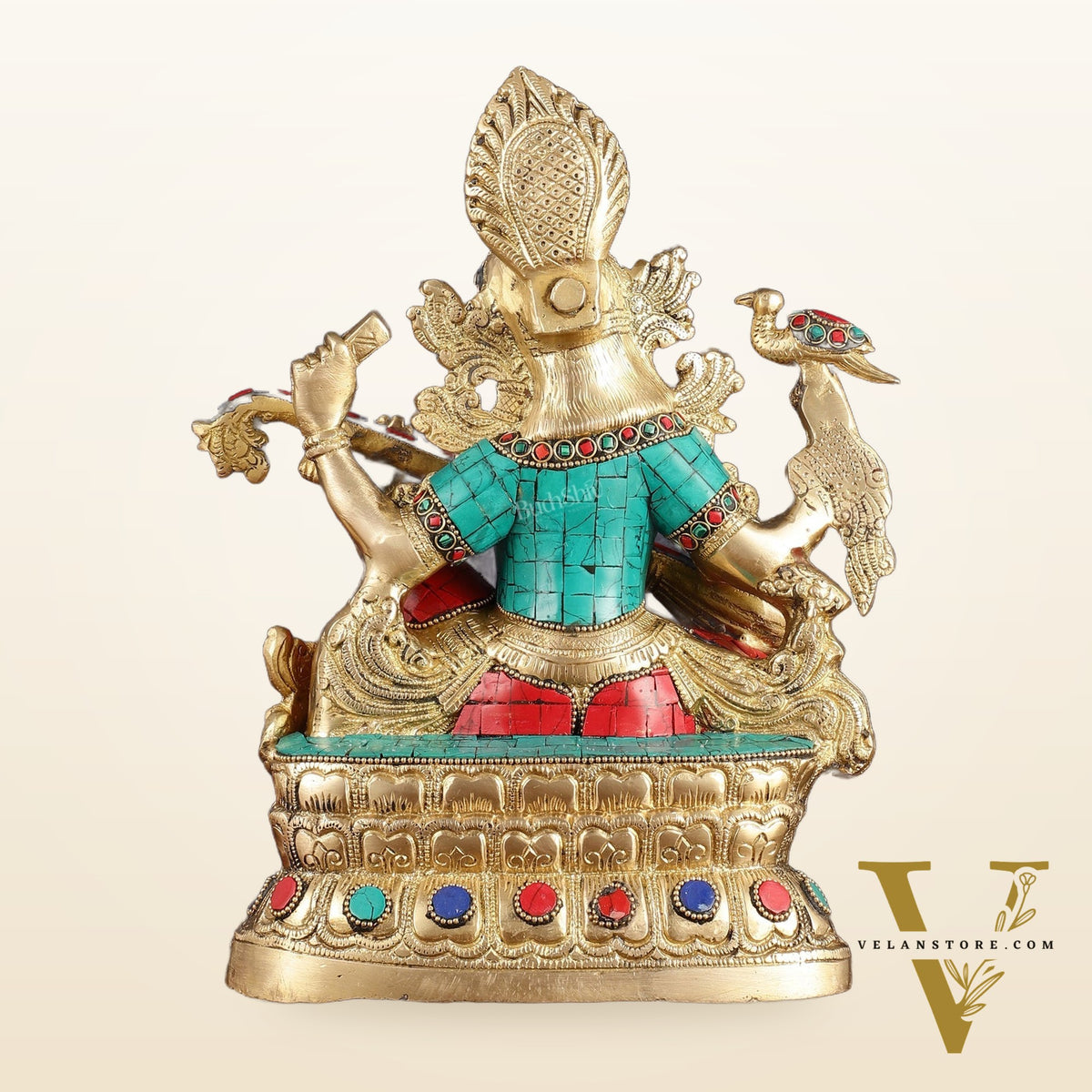 Saraswati brass idol 11 inches multicolour