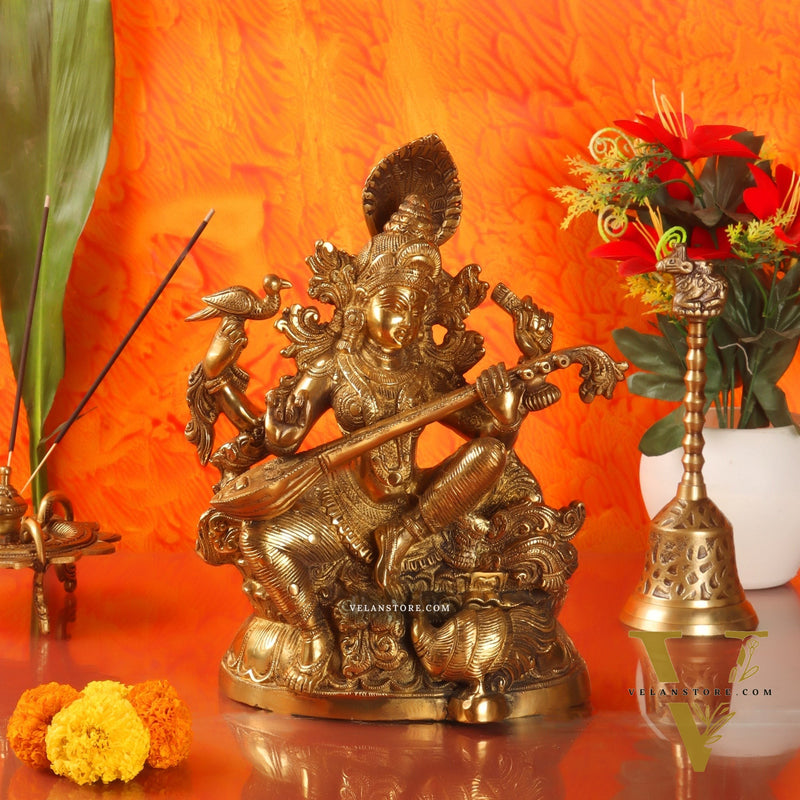 Saraswati brass idol 11 inches Superfine Shiny finish