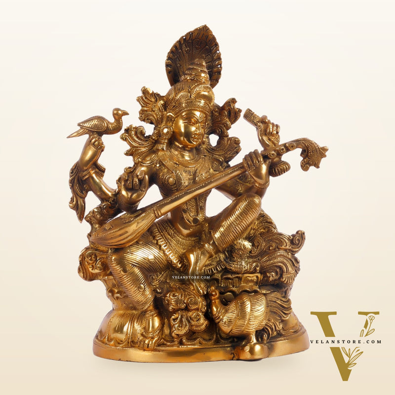 Saraswati brass idol 11 inches Superfine Shiny finish