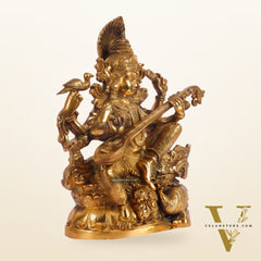 Saraswati brass idol 11 inches Superfine Shiny finish