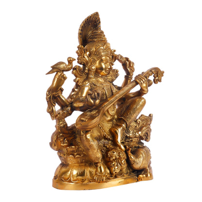 Saraswati brass idol 11 inches Superfine Shiny finish
