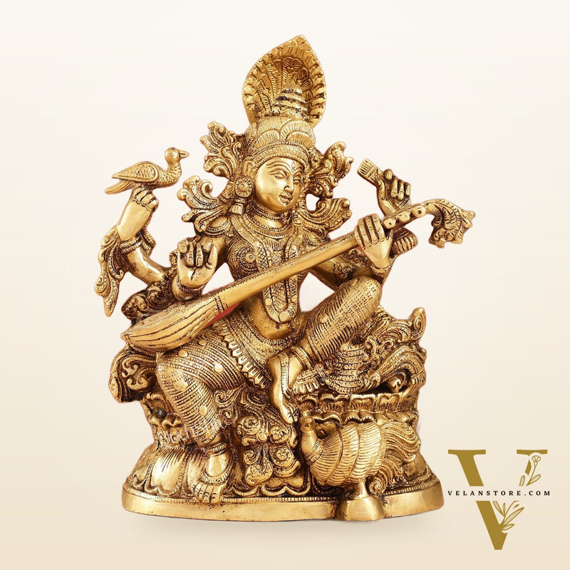 Saraswati brass idol 11 inches