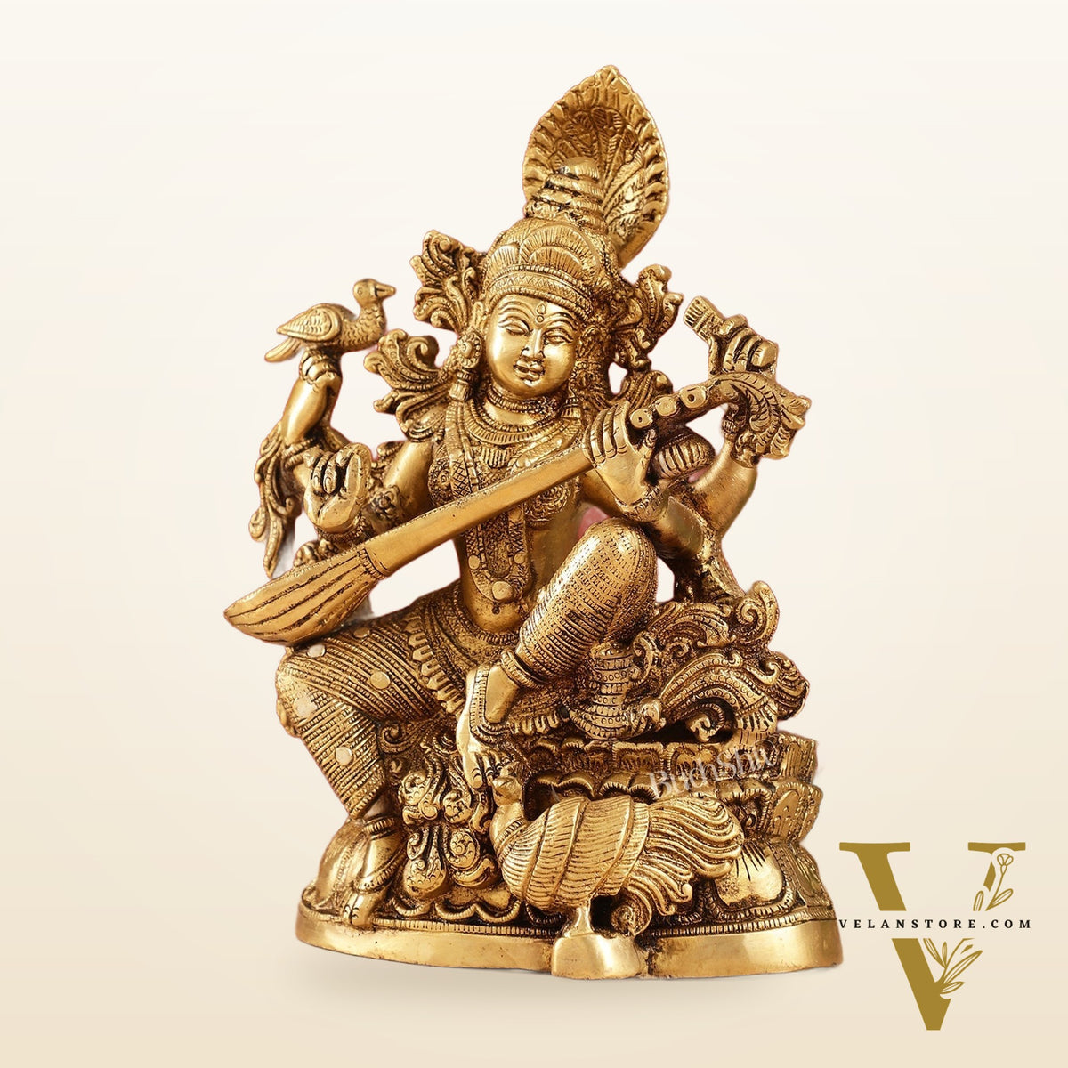 Saraswati brass idol 11 inches