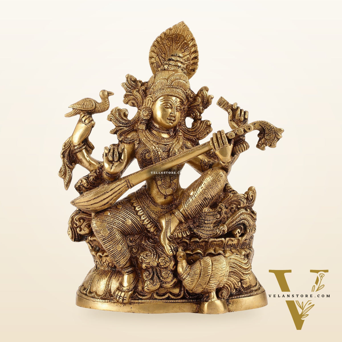 Saraswati brass idol 11 inches