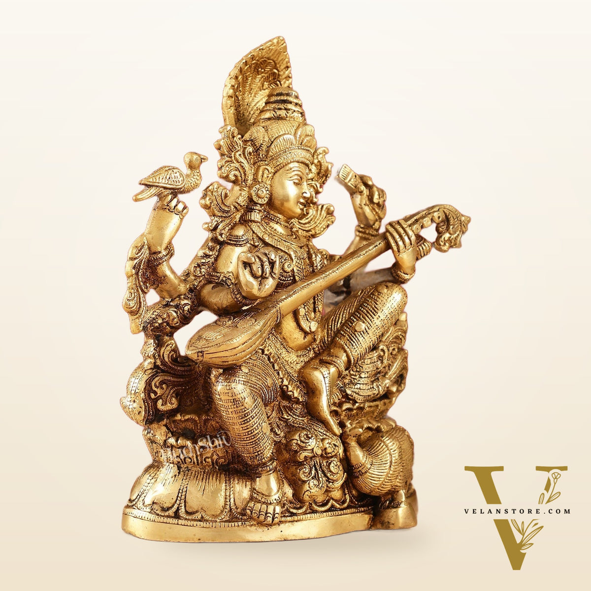 Saraswati brass idol 11 inches