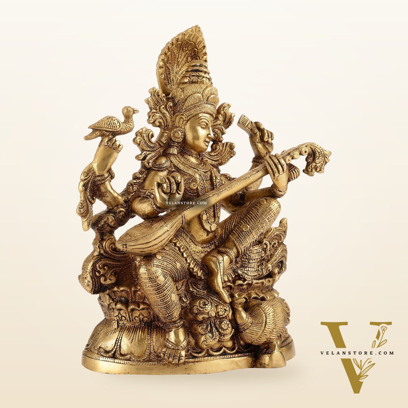 Saraswati brass idol 11 inches