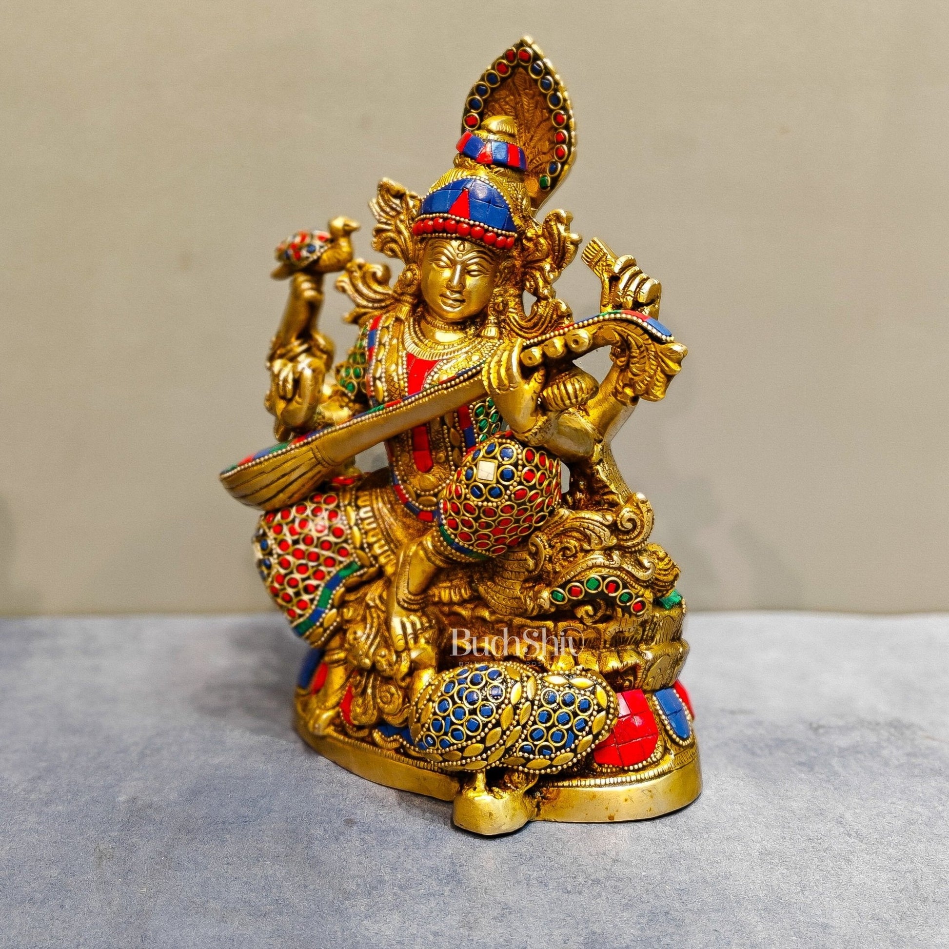 Saraswati brass idol 11 inch Stonework
