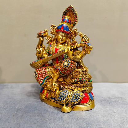Saraswati brass idol 11 inch Stonework