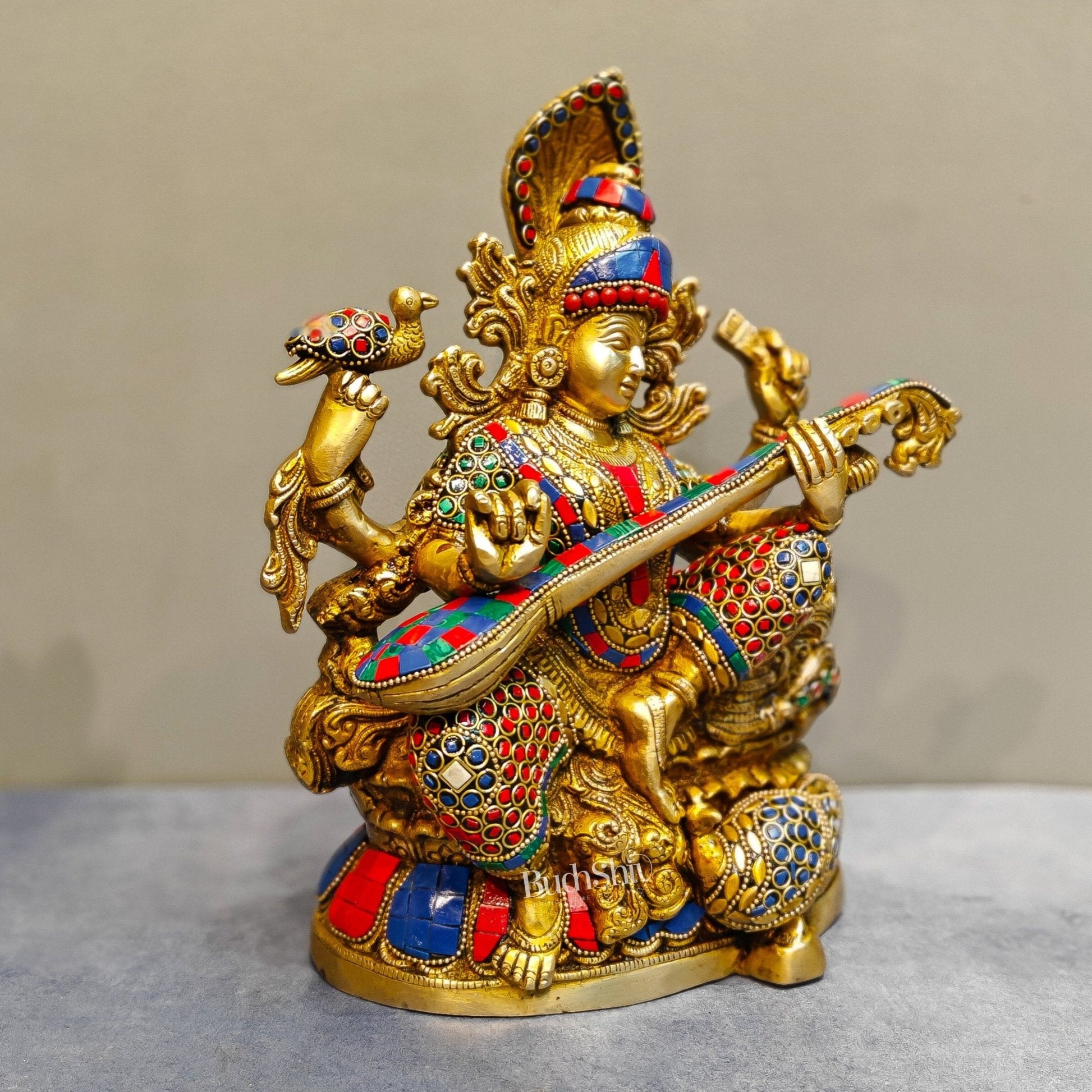 Saraswati brass idol 11 inch Stonework