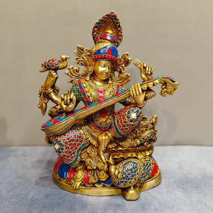 Saraswati brass idol 11 inch Stonework