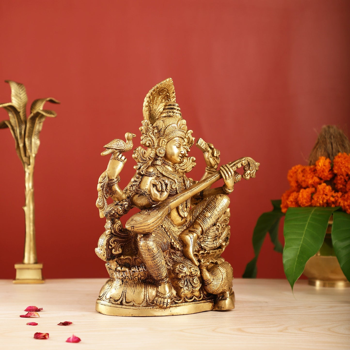 Saraswati brass idol 11 inches