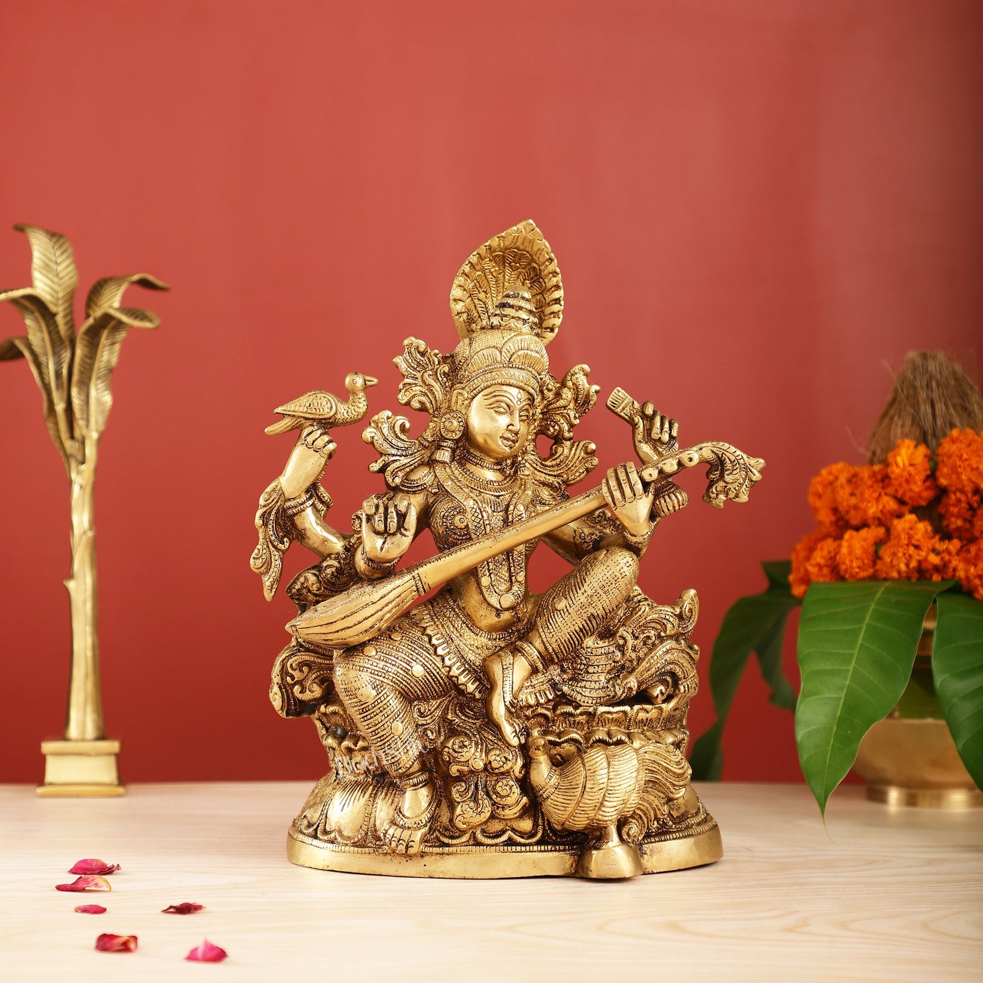 Saraswati brass idol 11 inches