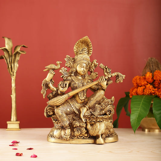 Saraswati brass idol 11 inches