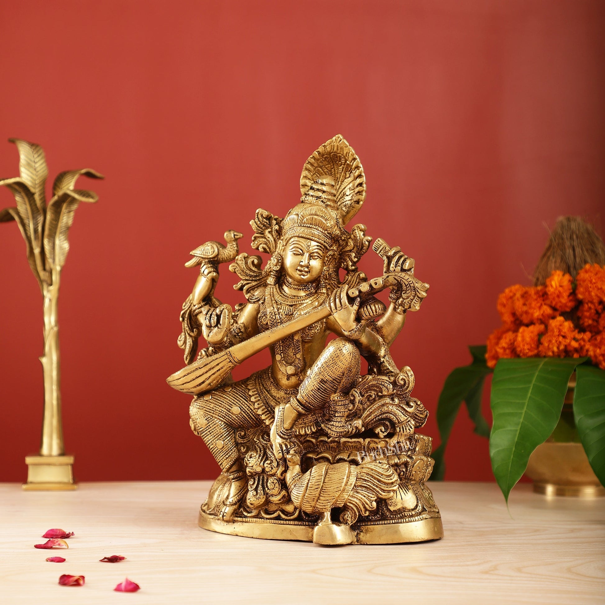 Saraswati brass idol 11 inches