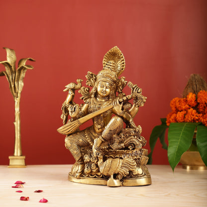 Saraswati brass idol 11 inches