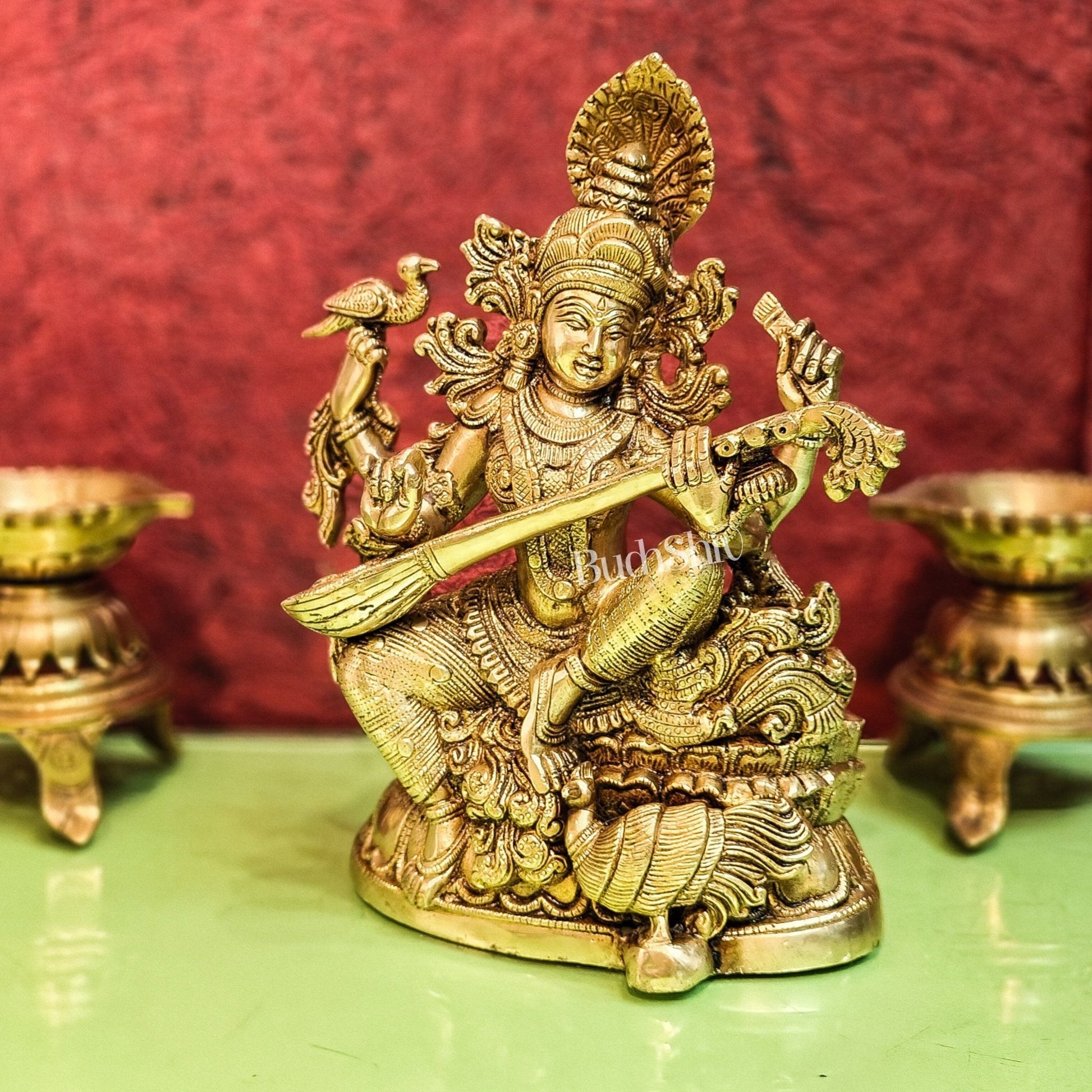 Saraswati brass idol 11 inch shine