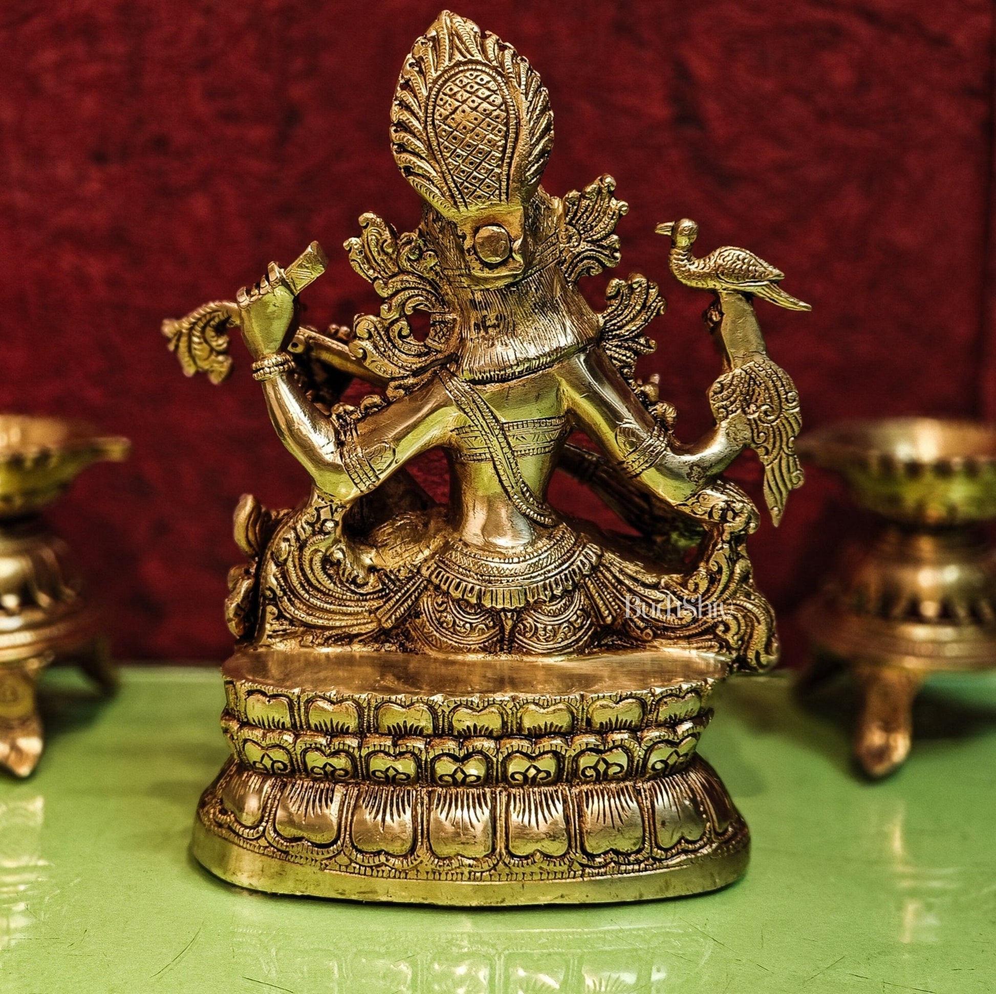 Saraswati brass idol 11 inch shine