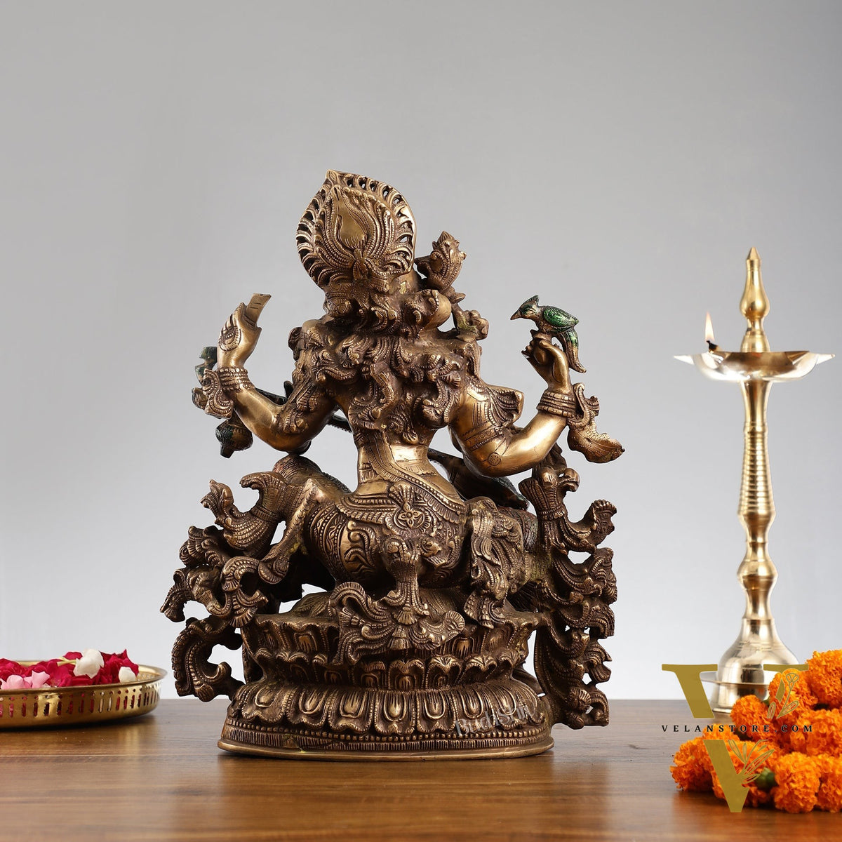 Saraswati brass idol 16 inches hand-painted