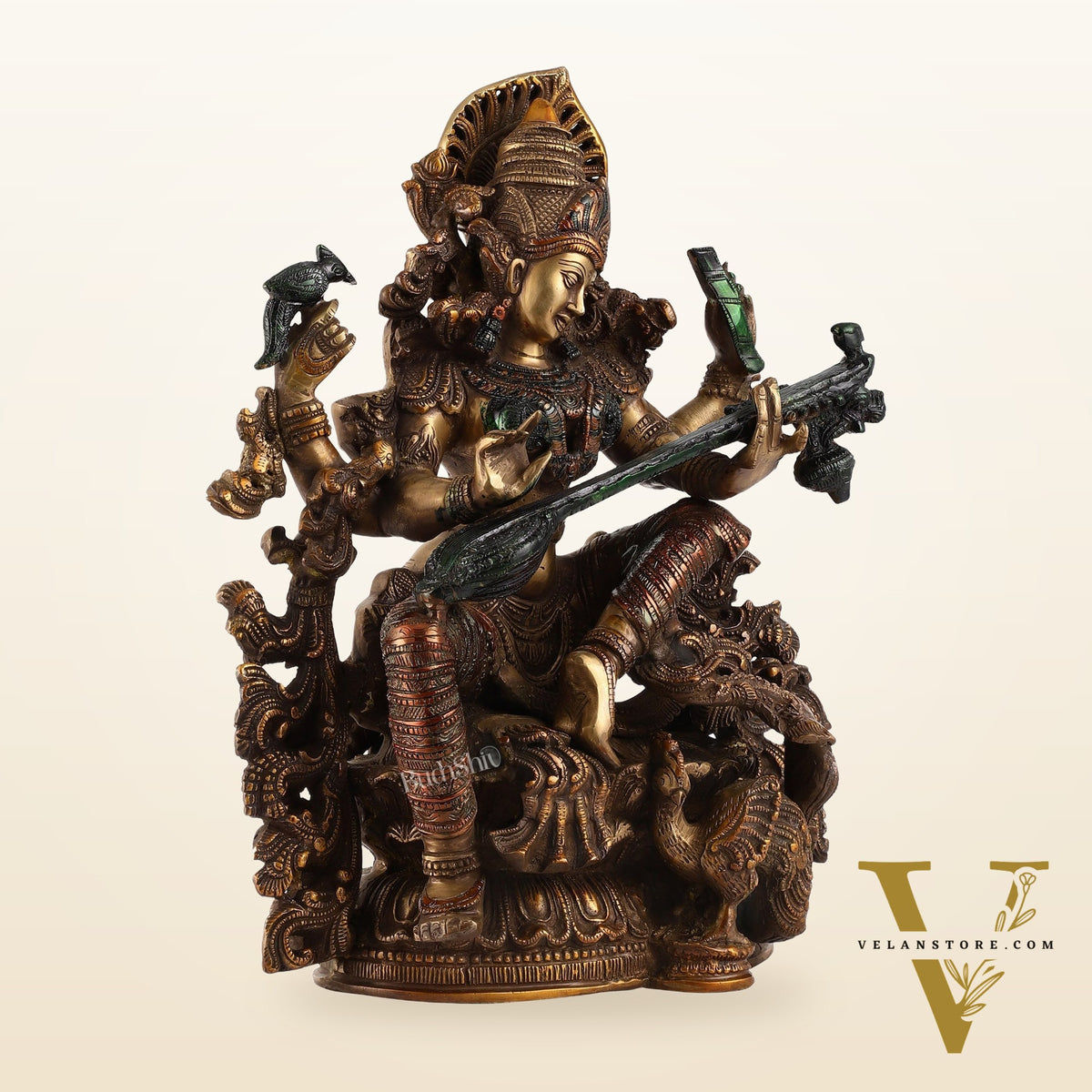 Saraswati brass idol 16 inches hand-painted