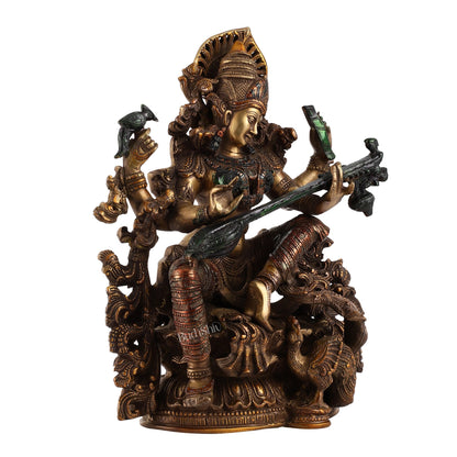 Saraswati brass idol 16 inches hand-painted