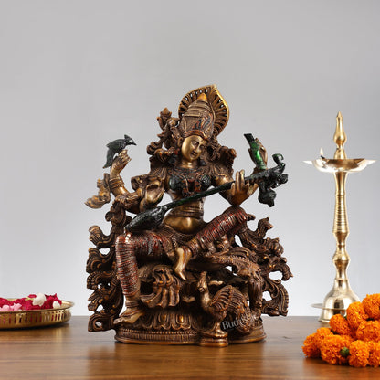 Saraswati brass idol 16 inches hand-painted