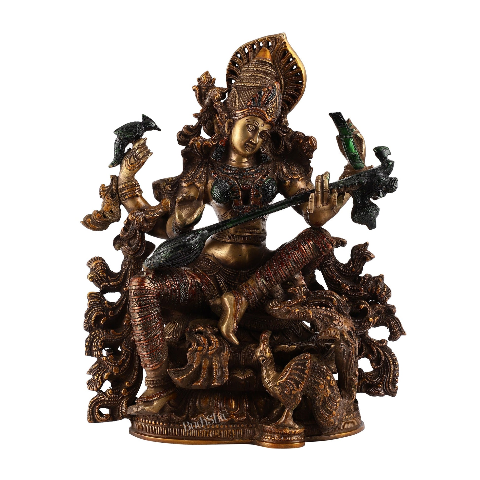 Saraswati brass idol 16 inches hand-painted