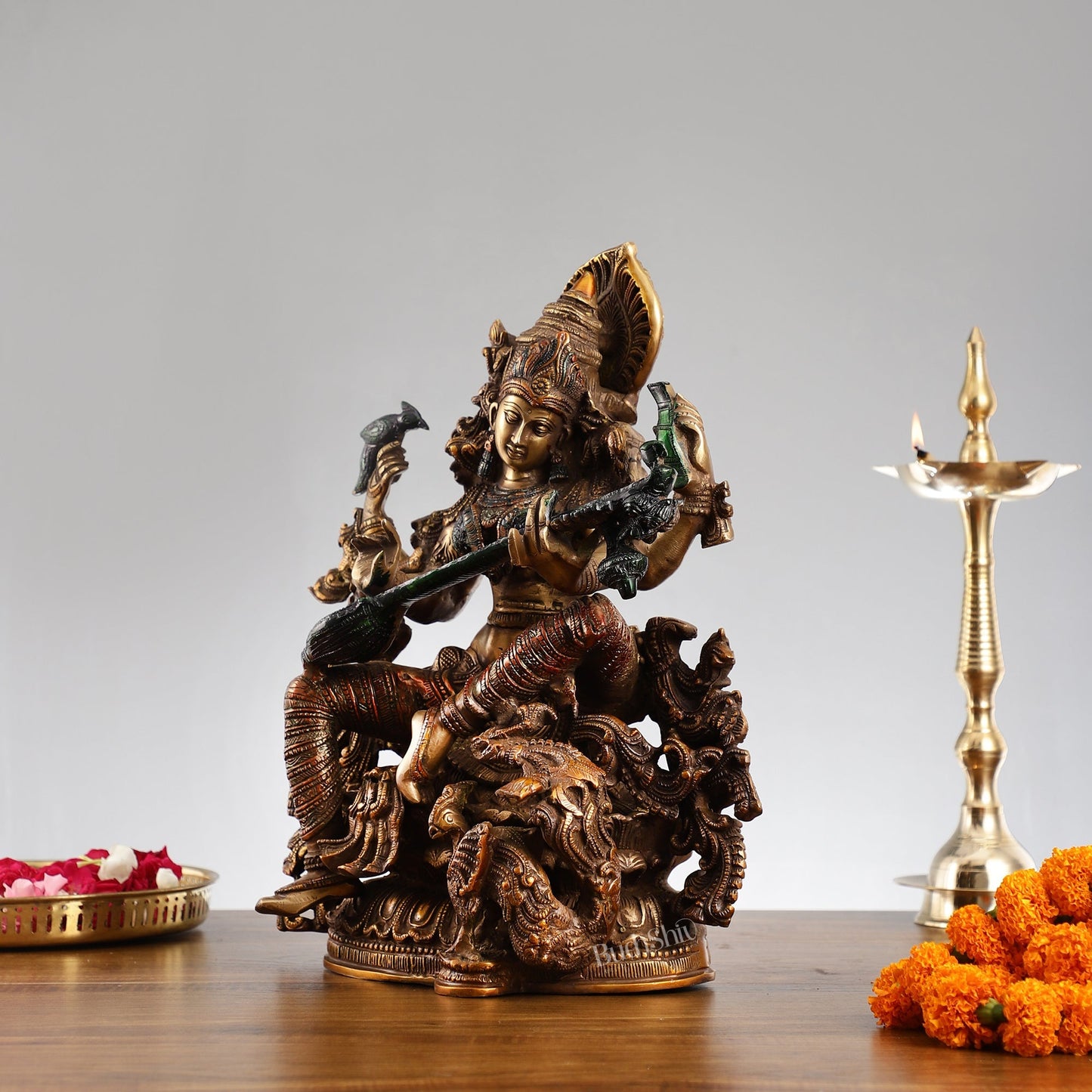 Saraswati brass idol 16 inches hand-painted