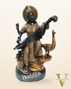 Saraswati brass idol Black and Gold 15 inch