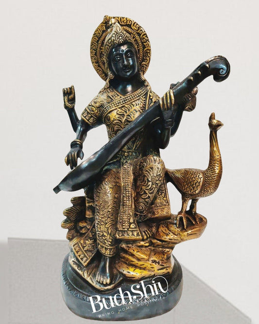 Saraswati brass idol Black and Gold 15 inch