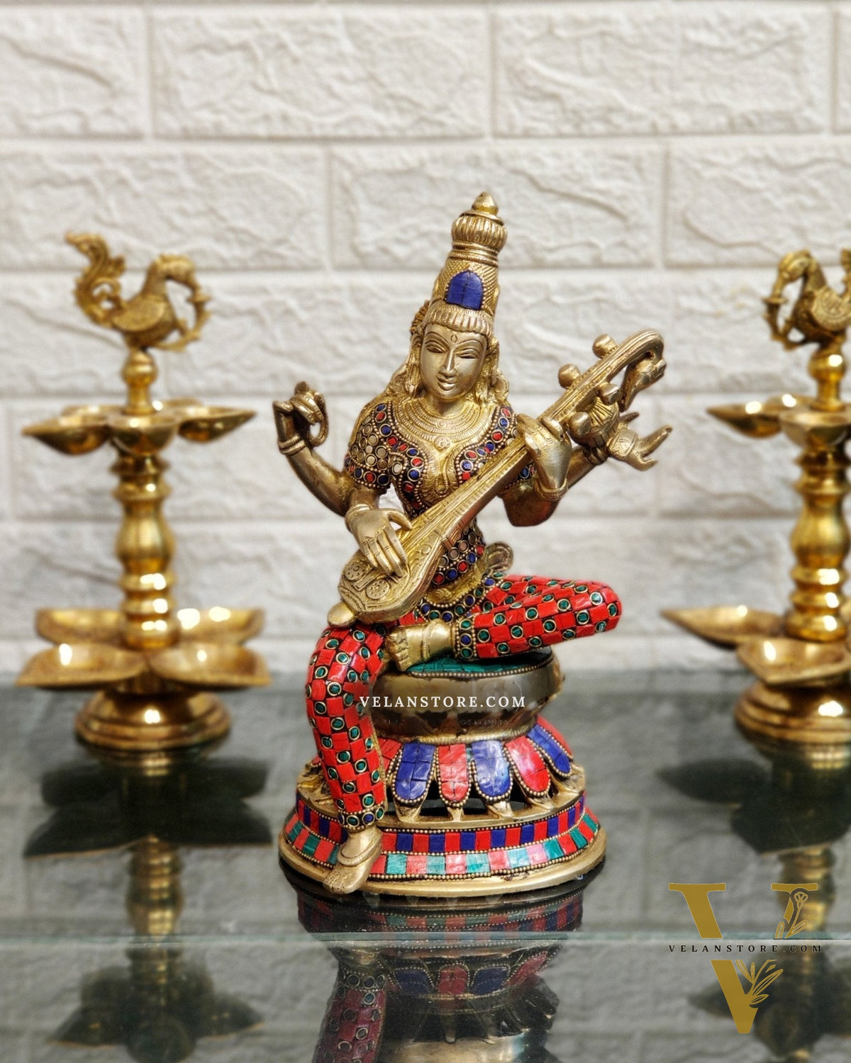 Saraswati Brass Statue 12 inch