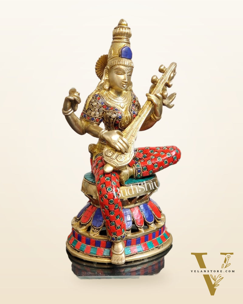 Saraswati Brass Statue 12 inch