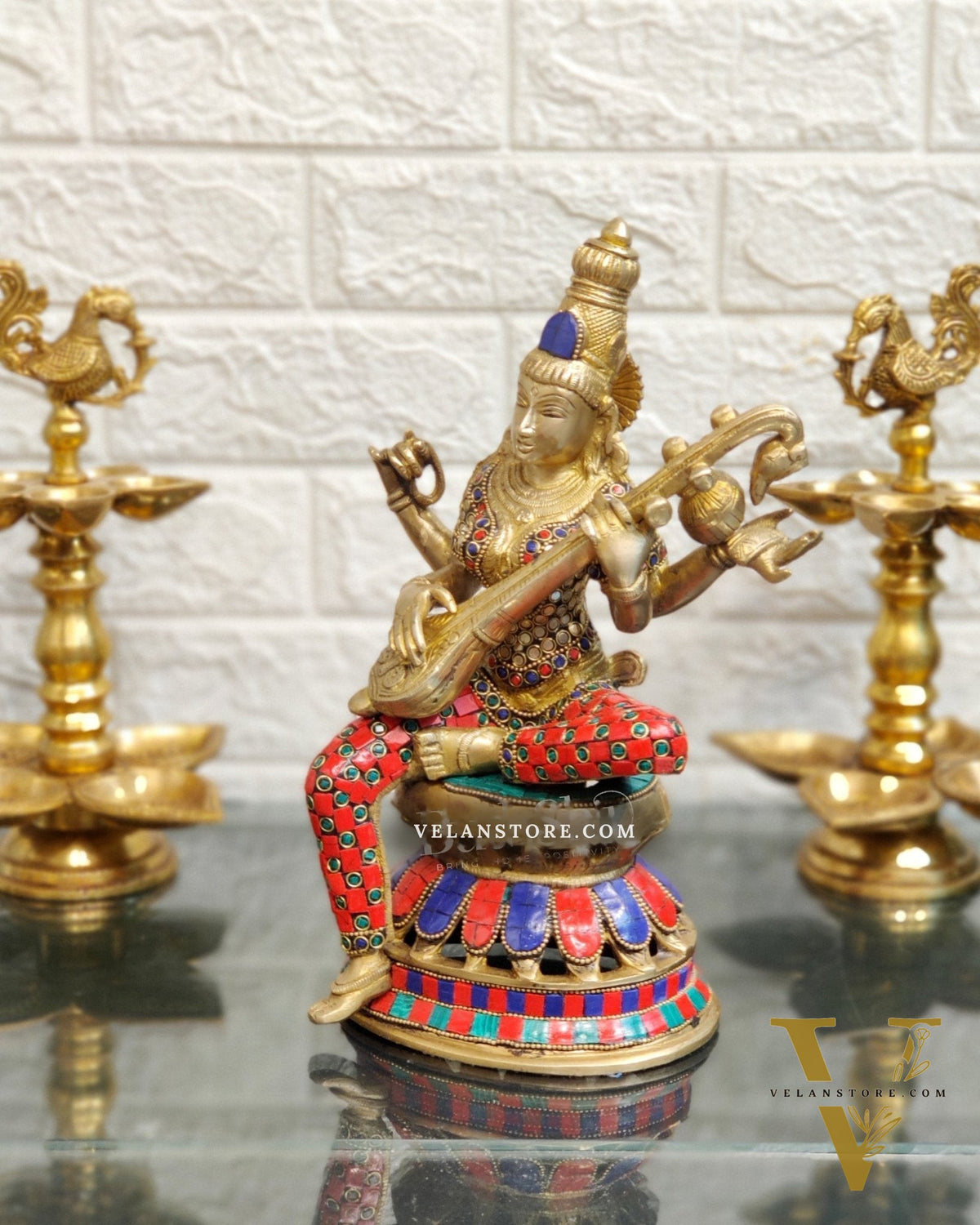 Saraswati Brass Statue 12 inch