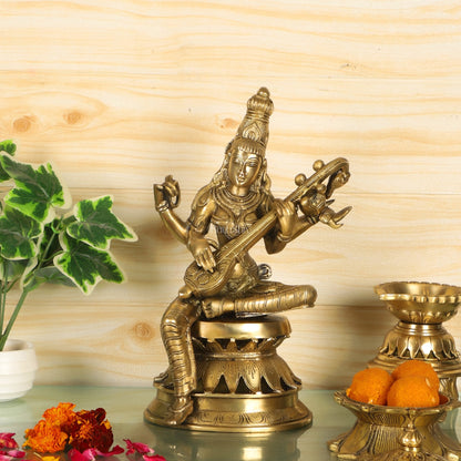 Saraswati Brass Statue 12 inch