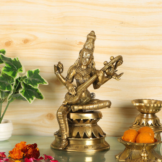 Saraswati Brass Statue 12 inch