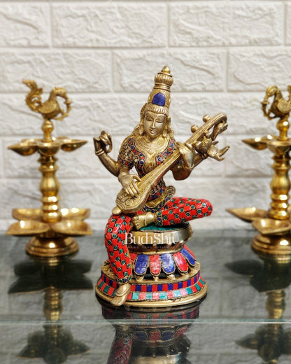 Saraswati Brass Statue 12 inch
