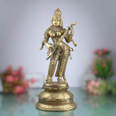 Bhunes Brass Goddess Saraswati Idol, Sarasvati Statue, Vidya Devi, Saraswathi Vigraha For Pooja And Home Decor,Gold, 22 Inch, 1 Piece