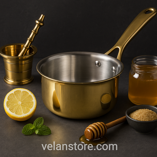 Chai Starter Kit (Brass Saucepan with Insulated handle + Brass Mortar and Pestle)