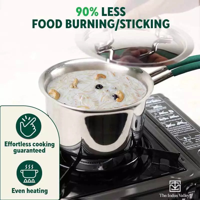 TurboCuk Tri-ply Stainless Steel Tea/Milk Pan/Saucepan+ Steel Lid, Premium Quality, 3 Layer Thick Body, 100% Toxin-free, Non-stick,  Induction & Gas, 1.4/2/3L