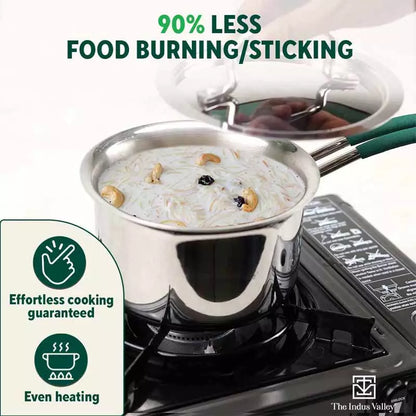 TurboCuk Tri-ply Stainless Steel Tea/Milk Pan/Saucepan+ Steel Lid, Premium Quality, 3 Layer Thick Body, 100% Toxin-free, Non-stick,  Induction & Gas, 1.4/2/3L