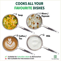 TurboCuk Tri-ply Stainless Steel Saucepan/ Milk/ Tea Pan+ Glass Lid, Premium Quality, 3 Layer Thick Body, 100% Toxin-free, Non-stick,  Induction & Gas, 1.5/3.5L